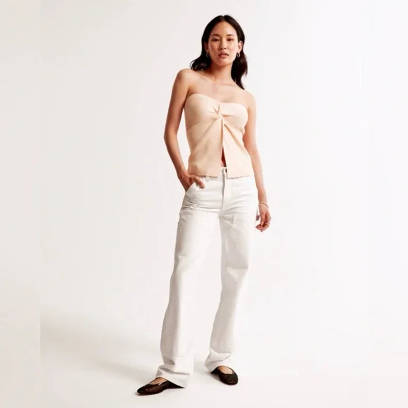 Abercrombie & Fitch Knit Tube Top Peach Front Knot Tie Size XS - Picture 2 of 7